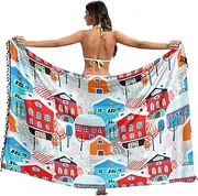[RPLIFE] Snowy Town Bright Sarong Beach Swimsuit Cover Up, Summer Women Sarong Long, Large, Snowy Town Bright, Large