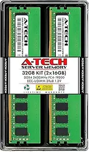 A-Tech Server 32GB Kit (2x16GB) DDR4 2400MHz PC4-19200 ECC UDIMM 2Rx8 Dual Rank 1.2V ECC Unbuffered DIMM 288-Pin Server & Workstation RAM Memory Upgrade Modules (A-Tech Enterprise Series)