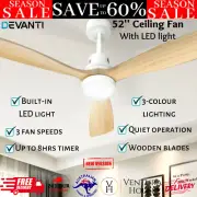Devanti 52'' Ceiling Fan LED Light Remote Control Wooden Blades Timer 3 speed