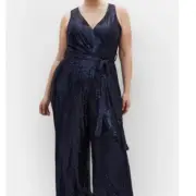 City Chic Dazzling Jumpsuit in Navy Sequin - Size 16 - NWT