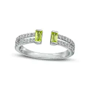 Baguette Peridot and White Lab-Created Sapphire Open Shank Ring in Sterling Silver - Size 7