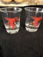 Fireball Cinnamon Whiskey Shot Glass Set of 2 Clear Red Fire Breathing Dragon