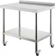 VEVOR Stainless Steel Prep Table, 36 x 24 x 35 Inch, 440lbs Load Capacity Heavy Duty Metal Worktable with Backsplash Adjustable Undershelf & 4 Casters, Commercial Workstation for Kitchen Restaurant