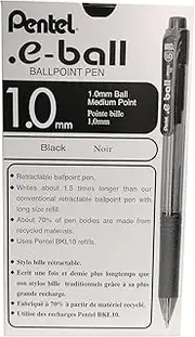 Pentel e-ball Ballpoint Pen 1.0mm Broad Nib Black Ink, Box of 12 Pens (BK130-A)