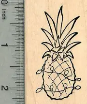 Christmas Pineapple Rubber Stamp, with Holiday Lights, Hawaii H37306 WM