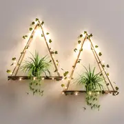 2Pcs Artificial Ivy LED Strip Wall Hanging Shelves Macrame Shelf for Bedroom