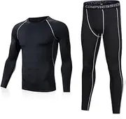 [Adixun] Men Base Layers Sets Football Sports Skins Compression Athletic Baselayers Sets Winter Thermal Underwear for Adult