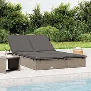 Generic 2-Person Sunbed with Cushions Grey Poly Rattan,319646
