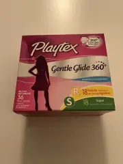 Playtex gentle glide 360° 18 regular 18 super 36 count box unscented tampons
