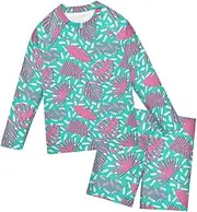 [ZZXXB] Aloha Palm Leaf Boys Swimsuit Rash Guard Toddler Kids Long Sleeve Swim Shirt and Trunks