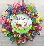 Easter Wreath, Easter decor, Spring Wreath, Easter Deco Mesh Wreath, ribbon