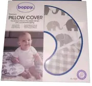 BOPPY Premium Pillow Cover Gray & White With Elephants & Check Design NEW