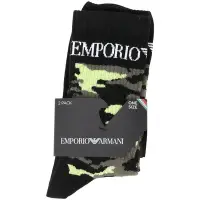 在飛比找Yahoo奇摩購物中心優惠-Emporio Armani 針織字母迷彩撞色中筒襪組(白x