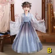Gradient Color Girl Dress Hanfu Chinese Child Kids Embroidery Costume Shiny