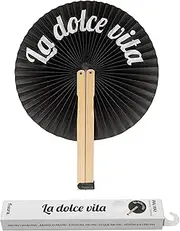 [Fisura] Dolce Vita Folding Fan Black Original Paper Fan Pai Pai in Black and White Wedding Guests Perfect for Celebration, Party or Ceremony