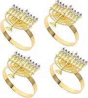 Ciieeo 4pcs Napkin Buckles Elegant Menorah Design Decorative Serviette Rings Napkin Holders for Parties Hotels Dinners Stylish Table Decor Easy to Clean