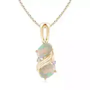 Angara Natural 7x5mm Opal Two Stone Pendant Necklace in 14K Yellow Gold