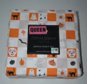 Cynthia Rowley Checkerboard Halloween Pattern Queen Size Sheet Set