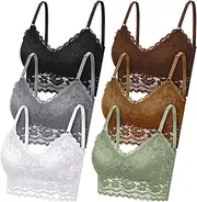 [Geyoga] Pack of 6 Women's Lace Bra Bralettes with Floral Pattern Wireless Unpadded Cami Bustier Lace Bra with Straps
