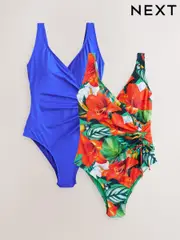 Red Tropical/Blue Tummy Control Wrap Swimsuits 2 Pack (E51573) | $141