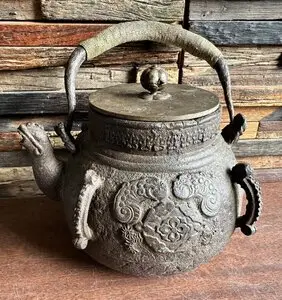 金龍堂造 大黒天 鉄瓶 骨董品 1円〜 金龍堂造 鉄瓶 約2.5kg 古美術/骨董品 鉄瓶 急須