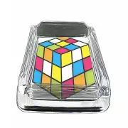 80's Theme D8 Glass Square Ashtray 4" x 3" Smoking Cigarette Puzzle Cube
