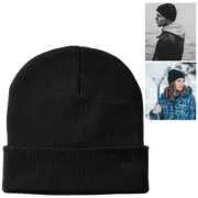 Plain Beanie Winter Hat Ski Cap Skull Warm Cuff Cold Black