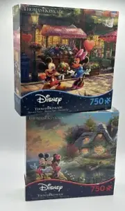 (2) New 750 Piece Count Puzzles~Thomas Kinkaid-Mickey Mouse & Minnie Mouse