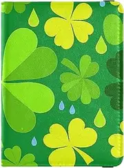 [Amooorous] St. Patrick’s Clover Green Leather decorative travel wallet womens passport holder Wallet Combo Card Holder Passport Case Waterproof, St. Patrick’s Clover green, 1 size
