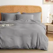Wake In Cloud - Cotton Quilt Cover Set, 100% Cotton Duvet Doona Cover Bedding, 3 Pieces, Light Grey, Queen Size