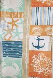 Vinyl Flannel Back Tablecloth 52"x70" Oblong, NAUTICAL & SEALIFE PATCHWORK, HP