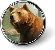 [FZMVSQH] Brown Bear Water and Trees Printed Round Button Pin Badges Metal Pinback Buttons 1 Inch Pins for Hat Shirt Clothing Bags Decoration