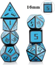 New 7 Piece Metal Polyhedral Dice Set – High Quality Metal Dice - Blue Black