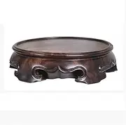 Round Wood Carving Handicraft Ornament Plant Stand Bonsai Ebony Display Base(Medium)