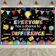 MEHOFOND 7x5ft Welcome Back to School Backdrop Everyone has a Chance to Make a Difference Decorations Banner Black First Day of School Inspirational Posters Motivational Banner Photo Booth Props