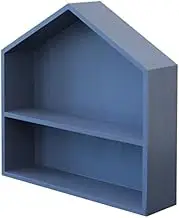 House Shape Wooden Shadow Cubby Box Display Shelf Toy Organizer Blue Storage Shadow Box Wood Wall Storage Cabinet for Mini Toys Figures-Blue