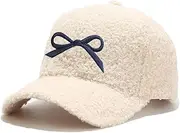 [Avilego] Winter Baseball Cap for Women Lamb Wool Solid Color Warm Baseball Cap for Outdoor Travel