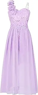 [Yruioon] Girls Lace Flowers Party Dress Chiffon Overlay Romper Dress for Birthday Wedding Pageant Wear