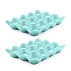 Ceramic Egg Tray 12 + 12 Cups Egg Holder Container for Refrigerator (Blue)