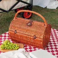 在飛比找蝦皮購物優惠-提手圓筒空野餐籃 收納籃 水果籃花籃 戶外野露營餐柳編帶餐具