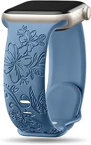 Maledan Floral Engraved Bands for Apple Watch Band 40mm 41mm 38mm 45mm 44mm 42mm 46mm 49mm Women, Soft Breathable Silicone Sport Bracelet for Apple Smart Watch Series 10 9 8 7 6 5 4 3 2 1 SE Ultra
