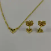 pandora Golden Triple Stone Heart Necklace and Earrings Set 45cm