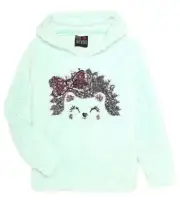 Miss Chievous Girls Hoodie Mint Green 14/16 XL Sherpa Pullover Sequin Hedgehog