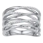 14k White Gold Round Diamond Crossover Open Strand Band 1/4 Cttw