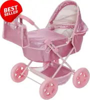 Hot Pink Glitter Baby Doll Pram with Canopy & Storage