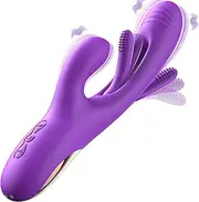 Vibrator Dildo Bunny Sex Toy - G-spot Vibrator Massager for Women Clitoris Nipples Stimulation, 3 in 1 Sex Toy with 14 Vibrations and 7 Tongue Licking, Adult Sex Toy, Purple
