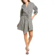 NWT Womens Size 0 Tanya Taylor Black White Rio Gingham Tie-Waist Shirtdress