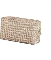 Checkered Makeup Bag for Purse Portable Zipper Make Up Pouch Small Cosmetic Case for Travel Accessories(Brown)