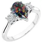 Peora 14K White Gold Created Black Opal Pear Shape Ring for Women