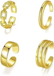 [PWUEITR] 4Pcs/1Set Adjustable Gold Silver Toe Rings for Women Simple Summer Beach Open Toe Rings Set Foot Jewelry